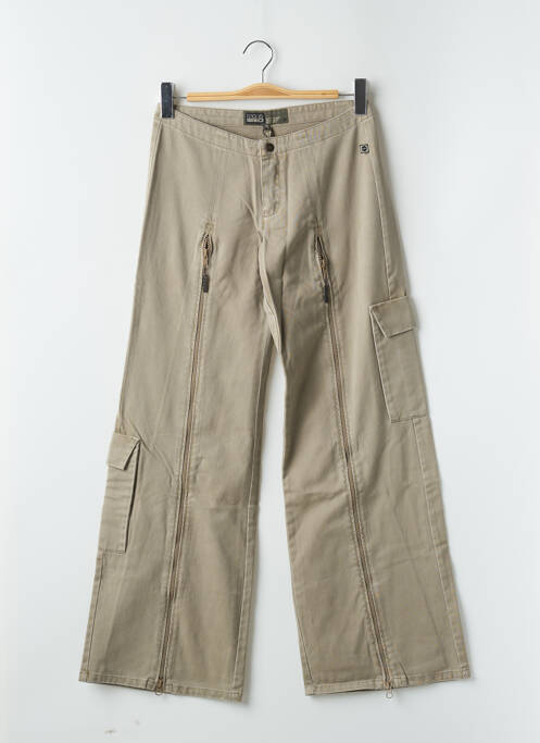 Pantalon cargo fermeture zippée sous rabat pressionné taille normale vert RWD femme