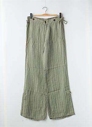 Pantalon large fermeture zippée sous rabat boutonné taille basse vert LOIS femme