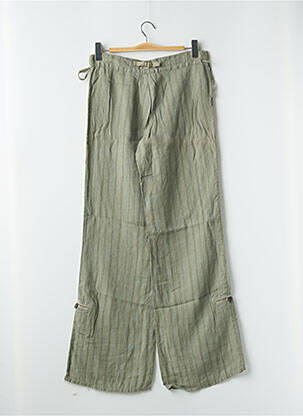 Pantalon large fermeture zippée sous rabat boutonné taille basse vert LOIS femme