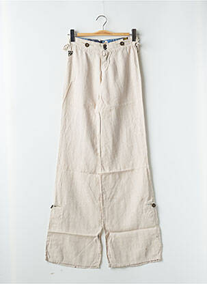 Pantalon large fermeture zippée sous rabat boutonné taille basse beige LOIS femme