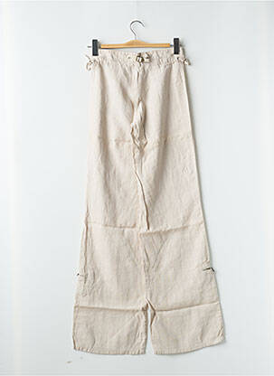 Pantalon large fermeture zippée sous rabat boutonné taille basse beige LOIS femme