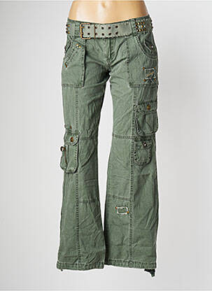 Pantalon droit fermeture zippée sous rabat boutonné taille basse vert GOLDDIGGA femme