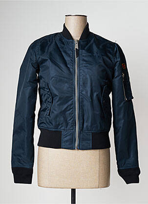 Blouson effet matière satinée bleu fonce SCHOTT femme