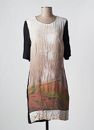 Robe mi-longue imprimé fantaisie manches courtes noir NICE THINGS femme