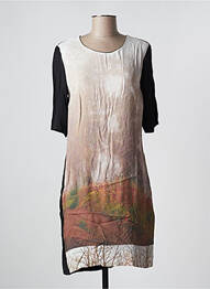 Robe mi-longue imprimé fantaisie manches courtes noir NICE THINGS femme