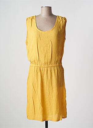 Robe mi-longue tissage crêpe sans manche jaune ICHI femme