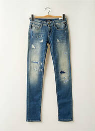 Jeans coupe slim effet usé délavé taille basse bleu REPLAY femme