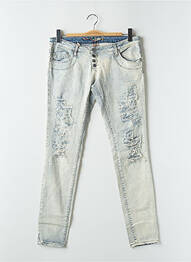 Jeans coupe slim effet usé délavé taille basse bleu PLEASE femme