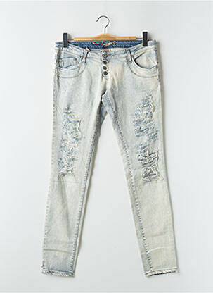 Jeans coupe slim effet usé délavé taille basse bleu PLEASE femme