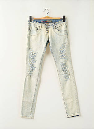 Jeans coupe slim effet usé délavé taille basse bleu PLEASE femme