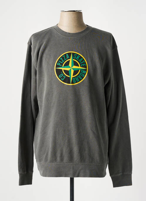 Sweat-shirt tissage jersey manches longues gris PIZZA SKATEBOARD homme