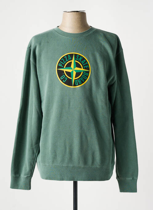 Sweat-shirt tissage jersey manches longues vert PIZZA SKATEBOARD homme