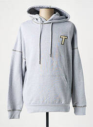 Sweat-shirt à capuche broderie manches longues gris TEALER homme