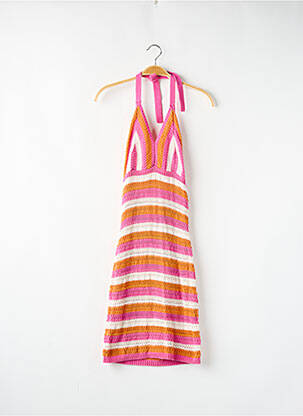 Robe mi-longue col v fines bretelles rose VILA femme