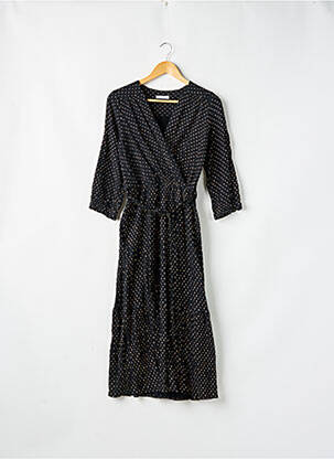 Robe longue imprimé fantaisie manches 3/4 noir SANS MARQUE femme