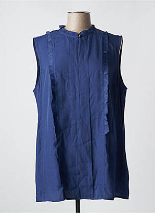 Blouse tissage crêpe sans manche bleu YESTA femme
