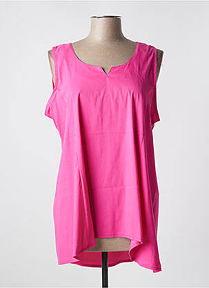 Top col v sans manche rose POISSONS BLANCS femme
