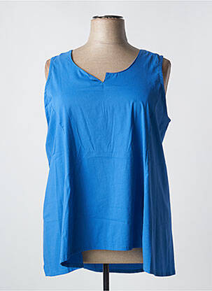Top col v sans manche bleu POISSONS BLANCS femme