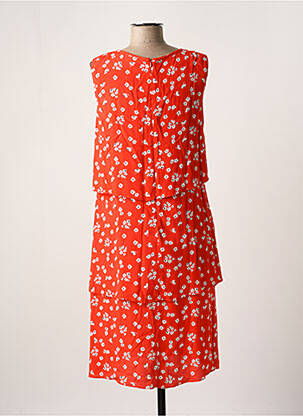 Robe mi-longue imprimé fleurs sans manche rouge DEVERNOIS femme