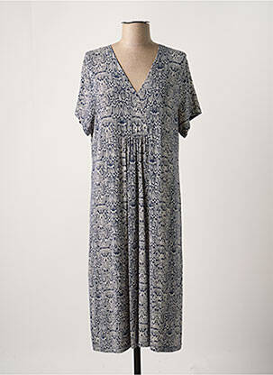 Robe mi-longue coupe fluide manches courtes bleu DEVERNOIS femme