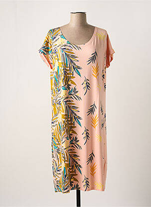 Robe mi-longue imprimé fantaisie manches courtes rose DEVERNOIS femme