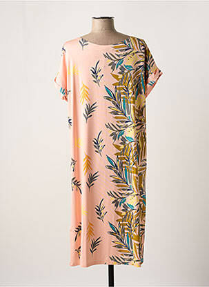 Robe mi-longue imprimé fantaisie manches courtes rose DEVERNOIS femme