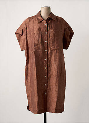Robe mi-longue manches courtes manches courtes marron B.YU femme