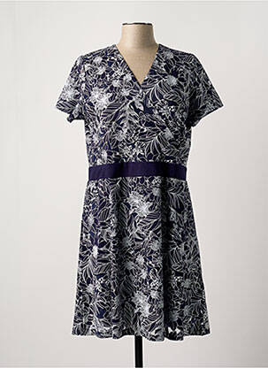 Robe mi-longue imprimé fleurs manches courtes bleu LEO & UGO femme