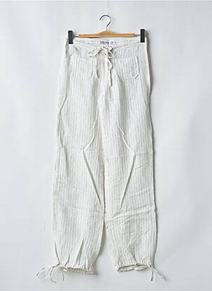Pantalon droit fermeture zippée sous rabat boutonné blanc LOIS femme