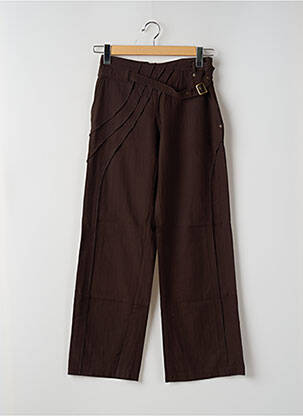 Pantalon droit fermeture zippée sous rabat boutonné taille normale marron 2 TWO femme