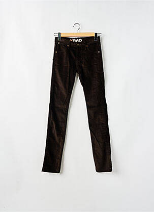 Pantalon droit fermeture zippée sous rabat boutonné taille normale marron RWD femme