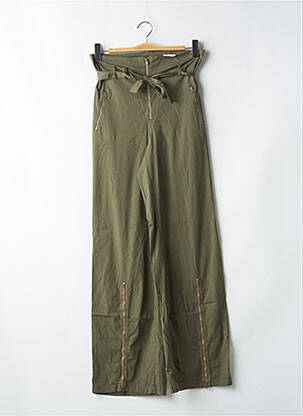 Pantalon large tissage popeline taille haute vert CHEYENNE femme