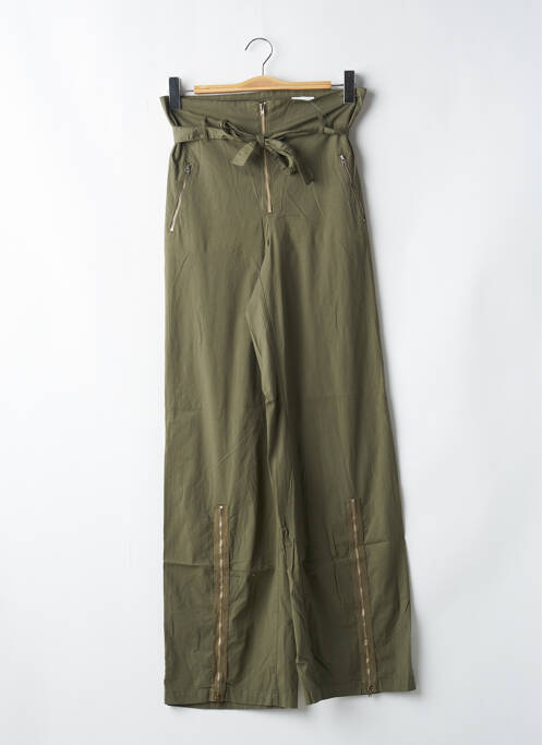 Pantalon large tissage popeline taille haute vert CHEYENNE femme