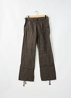 Pantalon droit fermeture zippée sous rabat boutonné marron LOIS femme