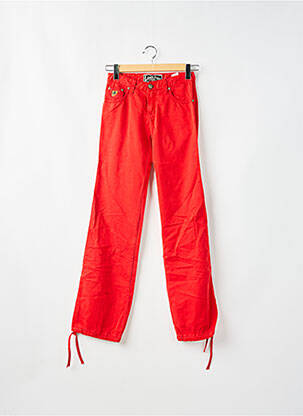 Pantalon droit fermeture zippée sous rabat boutonné rouge LOIS femme