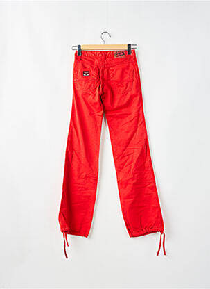 Pantalon droit fermeture zippée sous rabat boutonné rouge LOIS femme