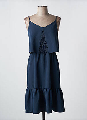 Robe mi-longue coupe fluide fines bretelles bleu ICHI femme