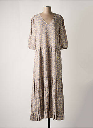 Robe longue imprimé fleurs manches 3/4 bleu YAYA femme