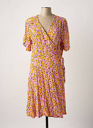 Robe mi-longue imprimé fleurs manches 3/4 jaune B.YOUNG femme