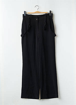 Pantalon large fermeture zippée sous rabat boutonné taille haute noir YUKA femme