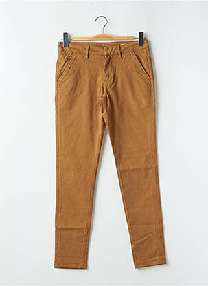 Pantalon chino fermeture zippée sous rabat avec crochet taille normale marron REIKO femme