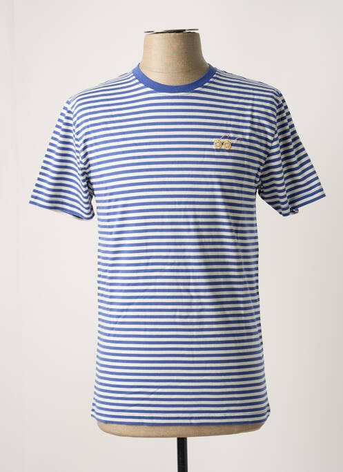 T-shirt broderie manches courtes bleu OLOW homme