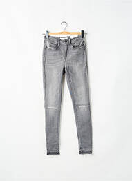 Jeans coupe slim effet usé délavé taille haute gris ICHI femme