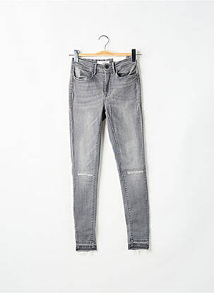 Jeans coupe slim effet usé délavé taille haute gris ICHI femme