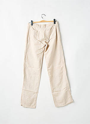 Pantalon droit fermeture zippée sous rabat boutonné taille basse beige MAGGIE femme