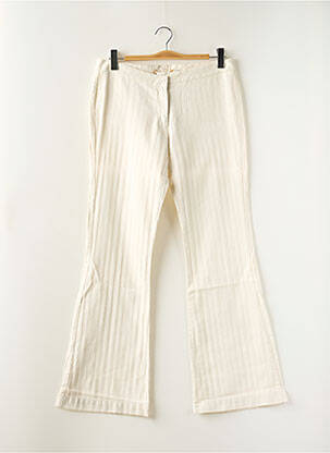 Pantalon flare fermeture zippée sous rabat avec crochet taille basse beige SCHOOL RAG femme