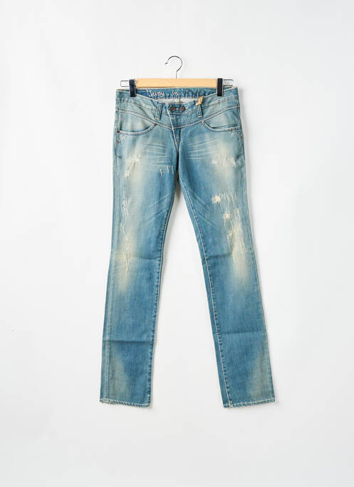 Jeans coupe slim effet usé délavé taille basse bleu REDWOOD femme