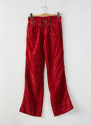 Pantalon droit fermeture zippée sous rabat boutonné rouge LOIS femme