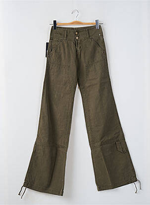 Pantalon flare fermeture zippée sous rabat boutonné vert LOIS femme