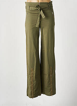 Pantalon droit tissage popeline taille haute vert CHEYENNE femme